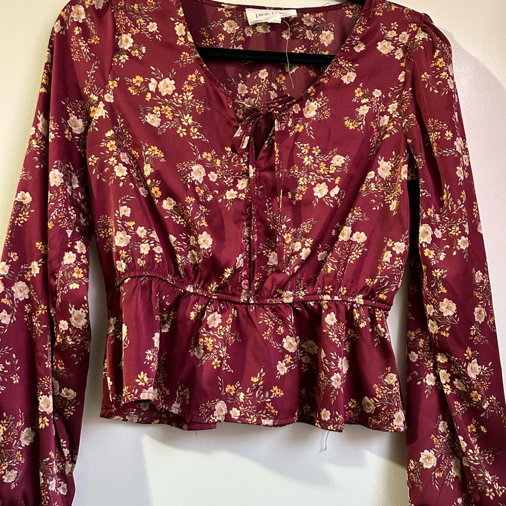 Pink Rose Burgundy Floral Blouse